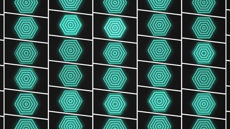 Neon green hexagons pattern in night