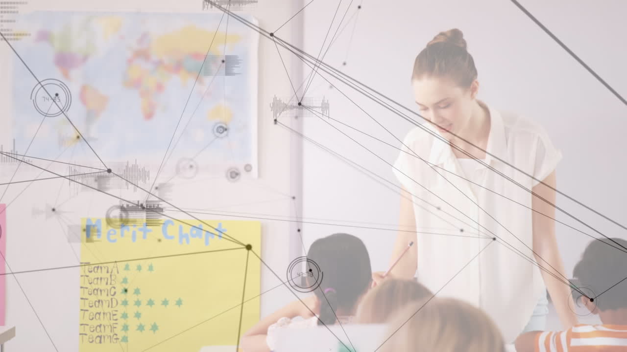 animación de pantalla digital sobre la clase de diversos maestros y alumnos en la escuela