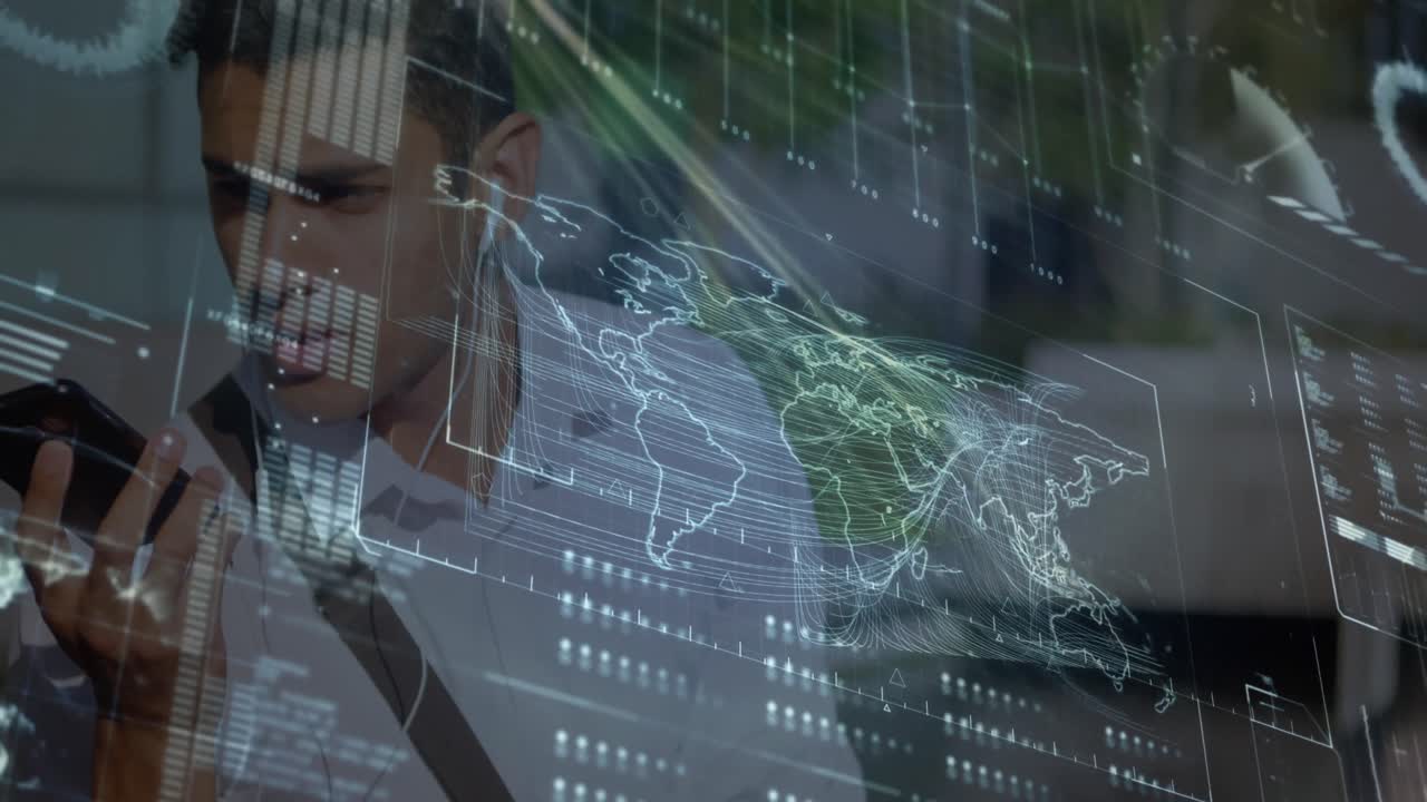 animación del procesamiento de datos sobre el hombre utilizando un teléfono inteligente