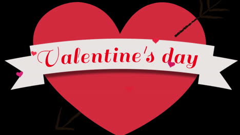 animation of a red heart and valentine's day on black background