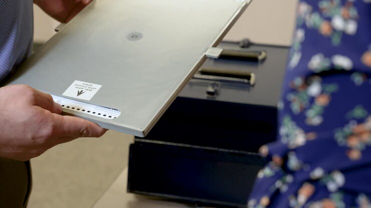 Ballots being placed into a ballot box after vote is cast