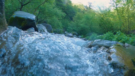 fresh mountain river, slow push into water, daisen national park, tottori japan