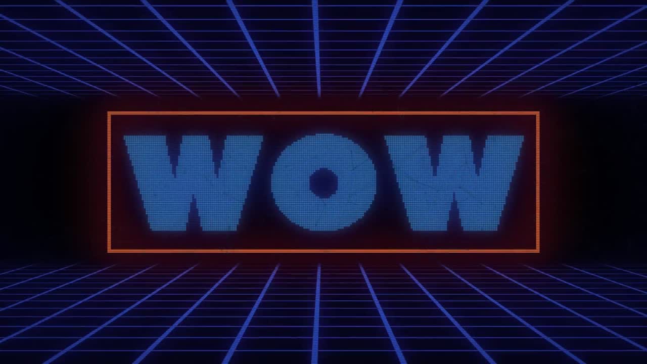 animación de texto wow sobre la cuadrícula y el fondo del metaverso.