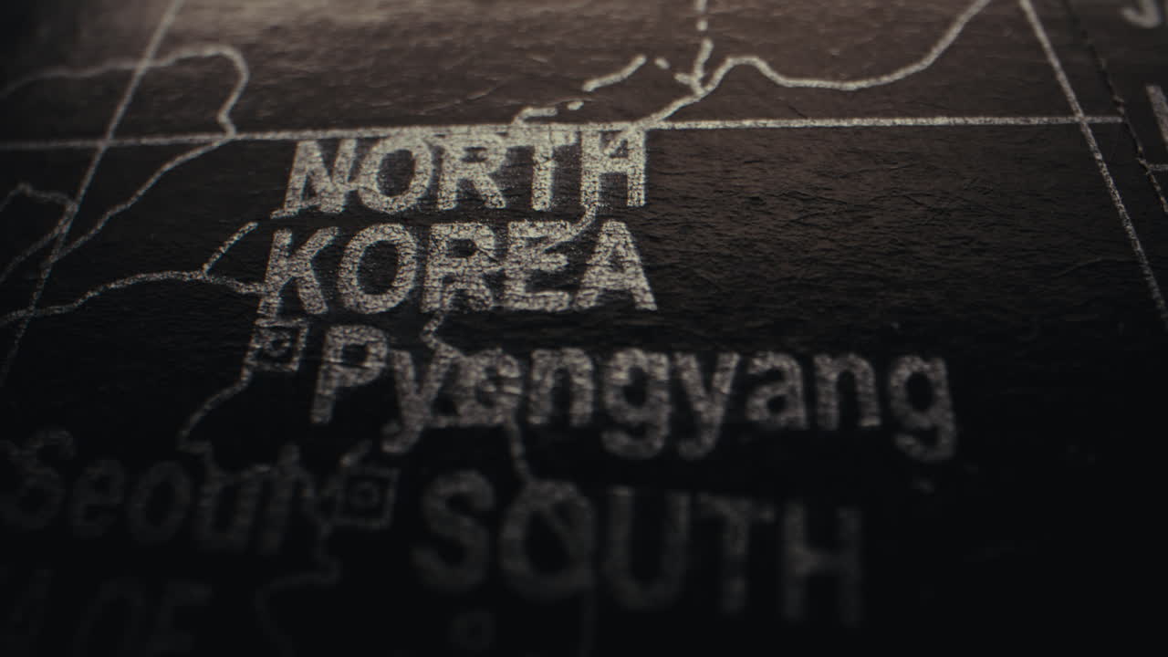 Close-up of a World Map Showing North Korea and Pyongyang