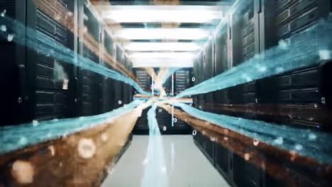 exploring the dynamic world of data transmission through a high-tech server room, visualizing connectivity with streams of binary information flowing vividly