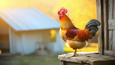 rooster at sunrise on a farm