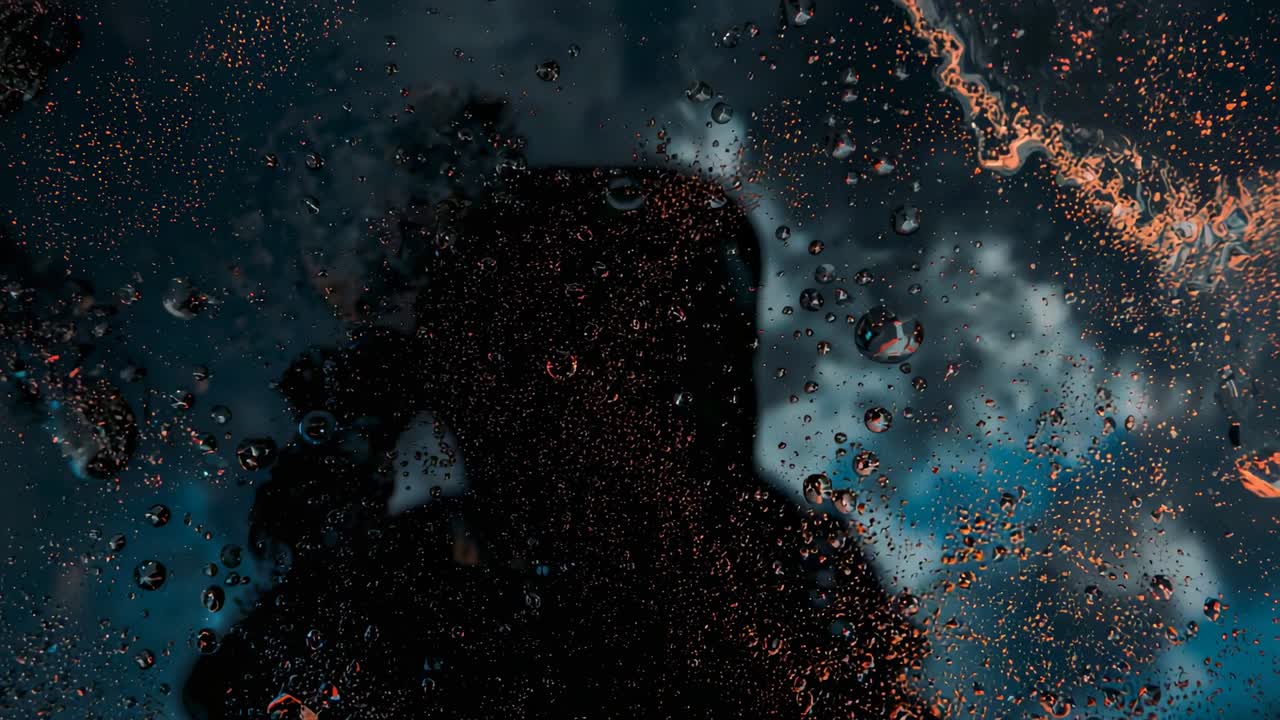 Raising rectangular device, silhouetted person prompted by cloudy sky filming raindrops and sky