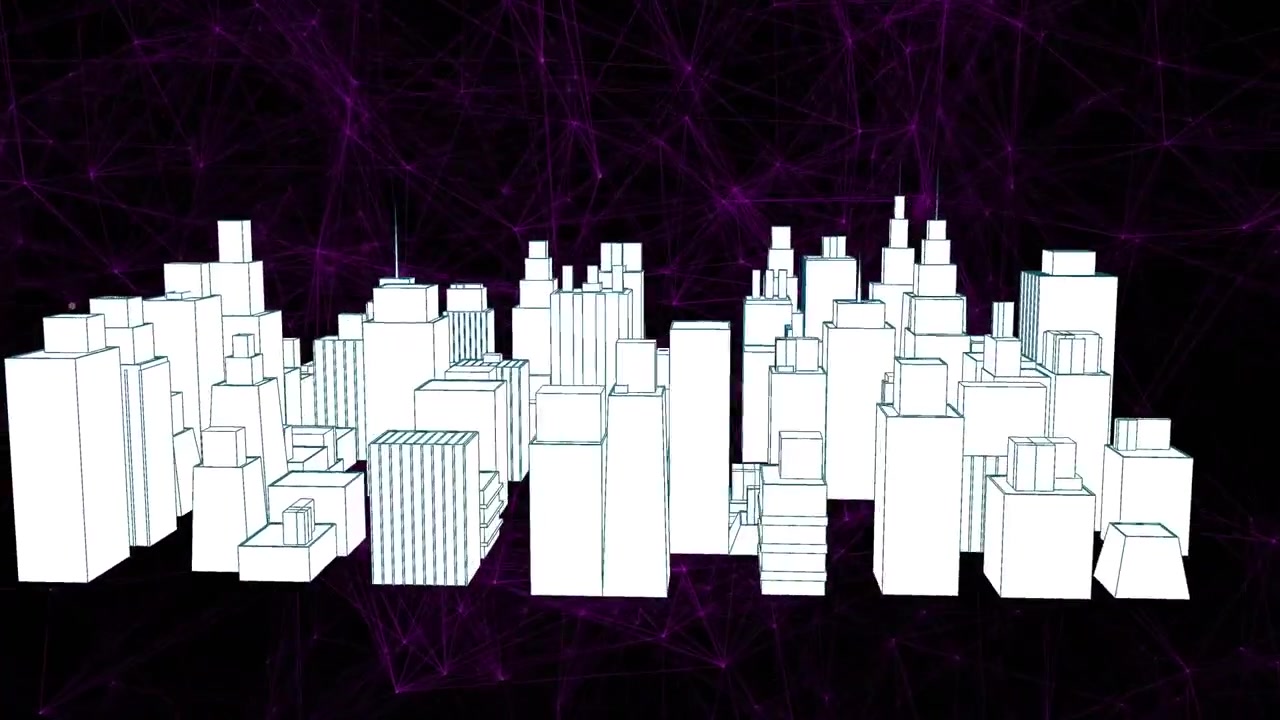 Video digitale mostra connessioni commerciali globali su disegni animati di città
