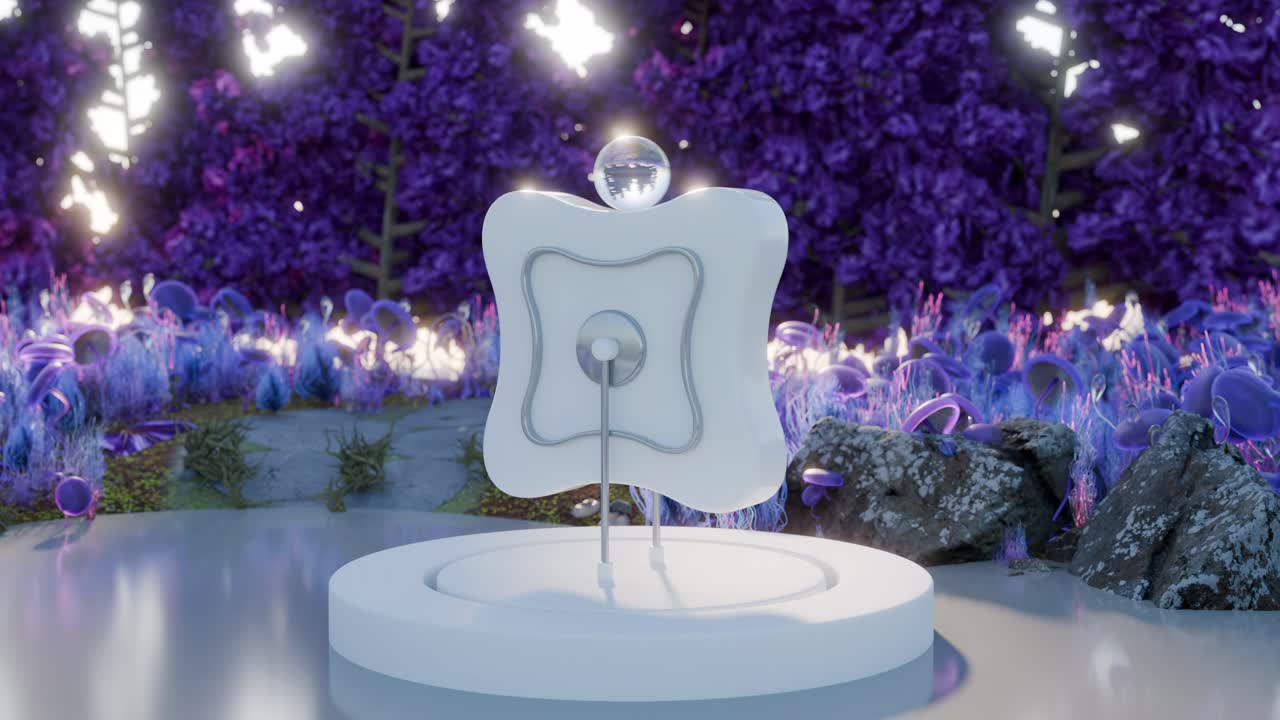 추상적인 기하학적 조각은 환상적인 꽃 설정에 있습니다.