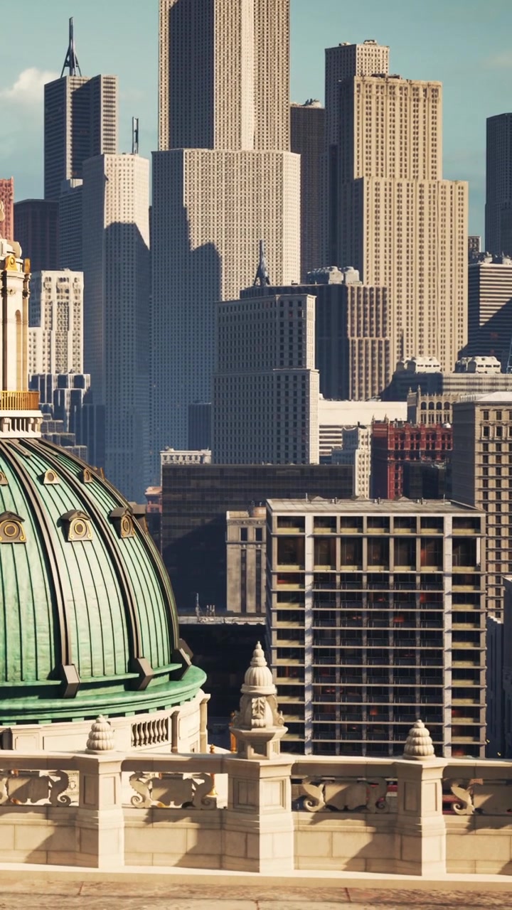 Lo skyline della città mostra edifici alti e una struttura a cupola alla luce del giorno.