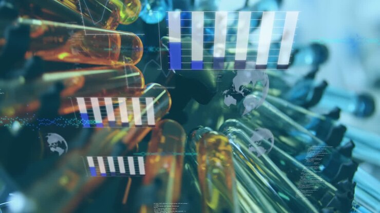 Animation of statistics recording and data processing over scientific laboratory