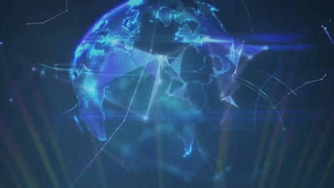 animación digital de rastros de luz sobre el globo giratorio sobre fondo azul