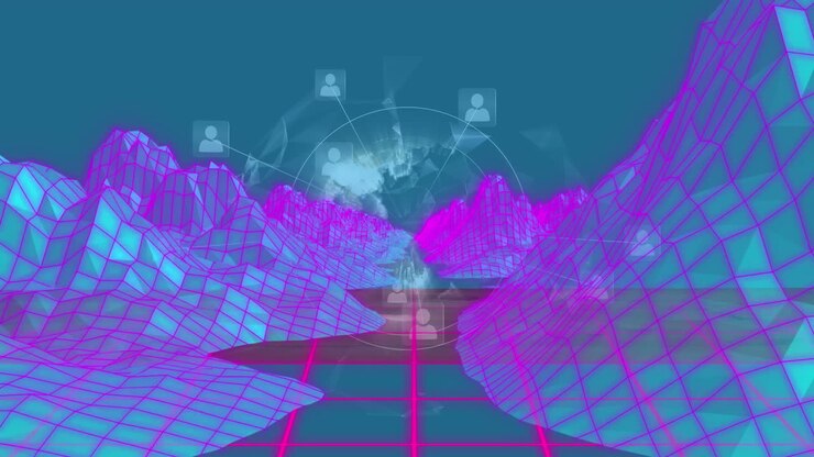 Animazione di rete di connessioni su iceberg