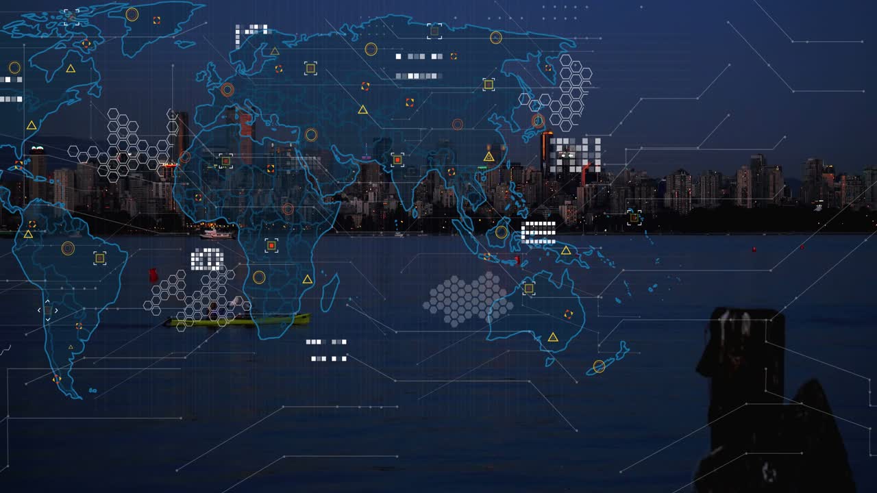 Animation of data processing over city