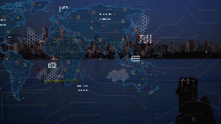 Animation of data processing over city