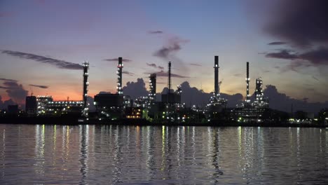 oil refinery factory at sunrise. 4k