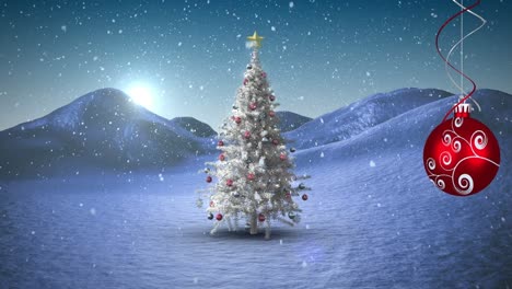 Animation-of-christmas-bauble-over-christmas-tree