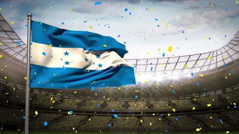 animation of confetti and stadium over flag of honduras