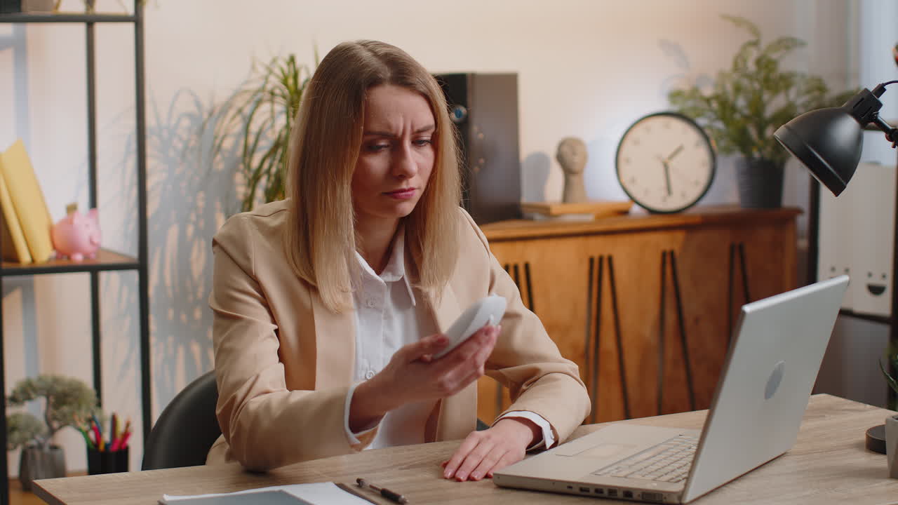 Young businesswoman worried about financial problem stress money debt budget loss bankruptcy