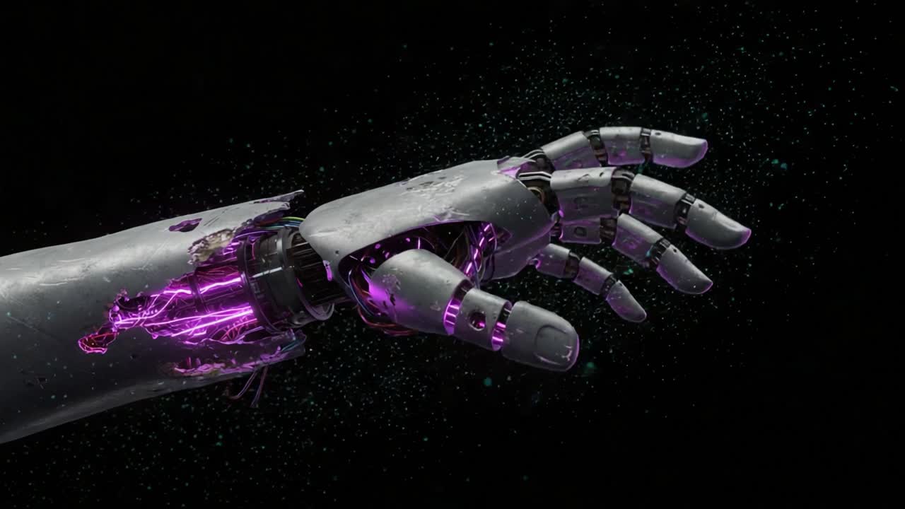 Futuristic Robotic Hand in Dynamic Motion Highlighting Advanced Technology with Pulsating Energy and Complex Mechanics Captured in Stunning Visual Detail