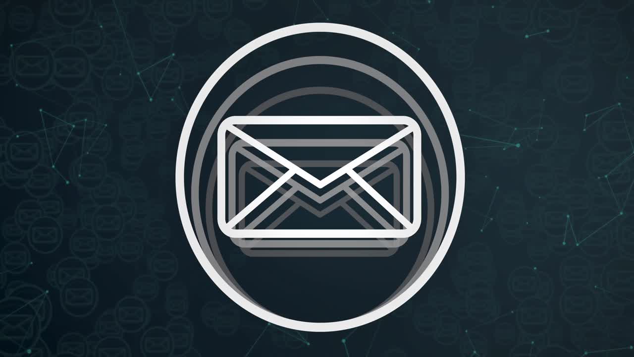 Animazione di icona digitale email e connessioni su sfondo nero