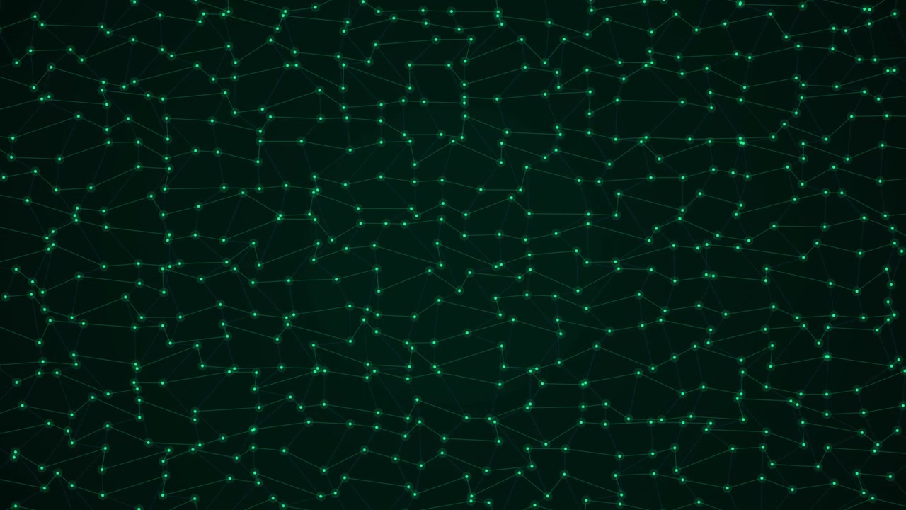 Abstract Digital Network Background with Glowing Green Nodes and Connecting Lines