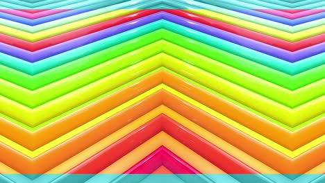 fondo brillante sin costuras en 3d abstracto en 4k con cintas de arco iris. rayas multicolores de arcoiris se mueven cíclicamente en geometría simple estilo creativo de dibujos animados. animación suave en bucle. 14