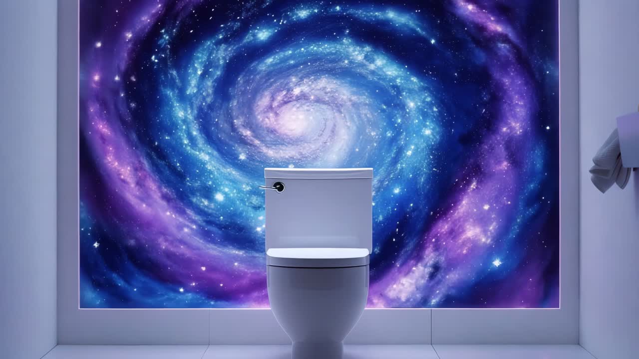 은하계에서 영감을 받은 벽이 있는 미래적인 욕실