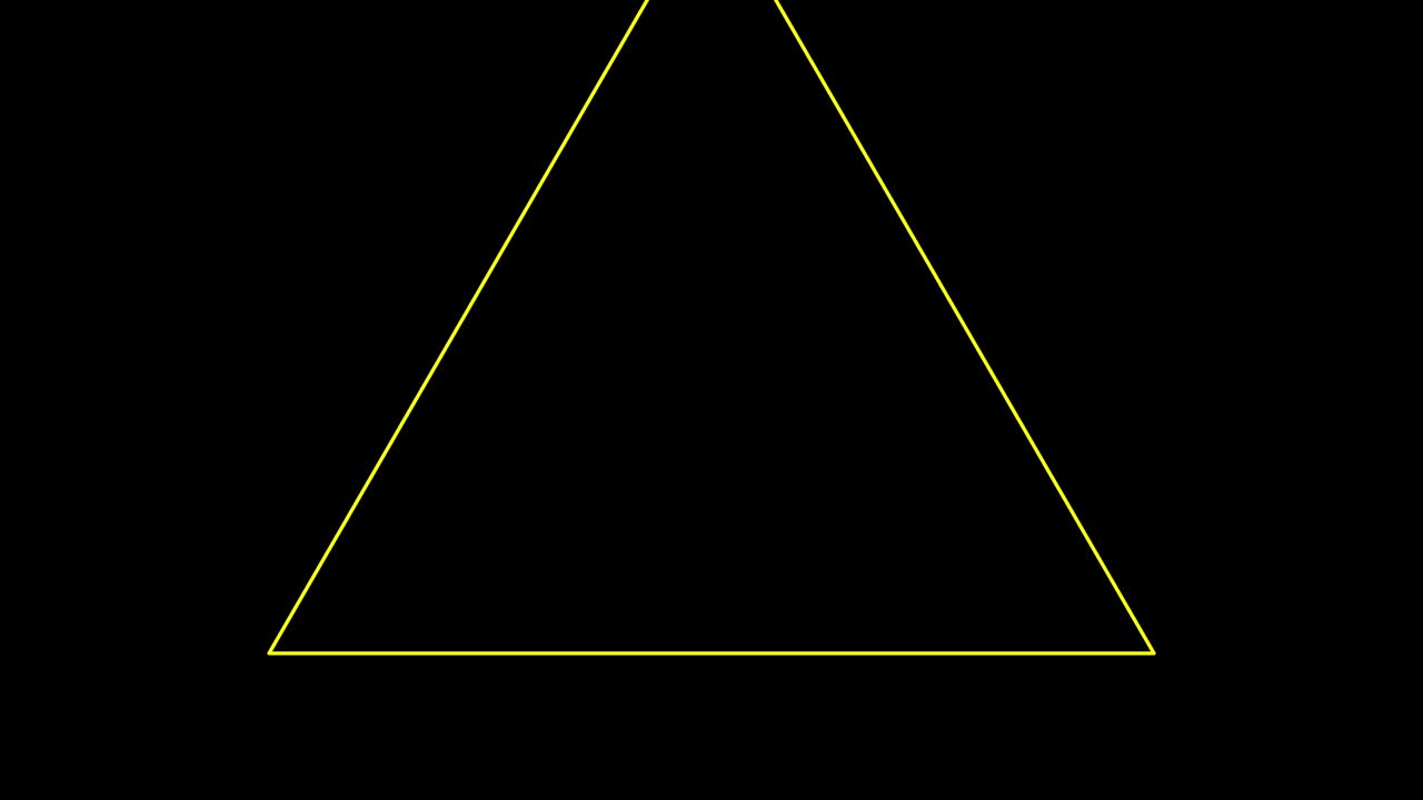검은 배경과 여러 개의 움직이는 삼각형, 반복적으로 확대 및 축소