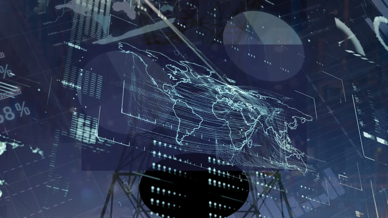 анимация различных данных и графиков на темном цифровом экране