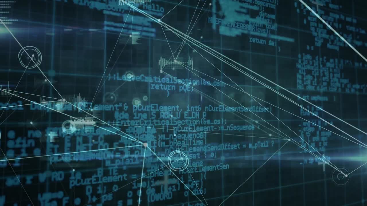 Animation of network of connections and diverse data processing in digital space