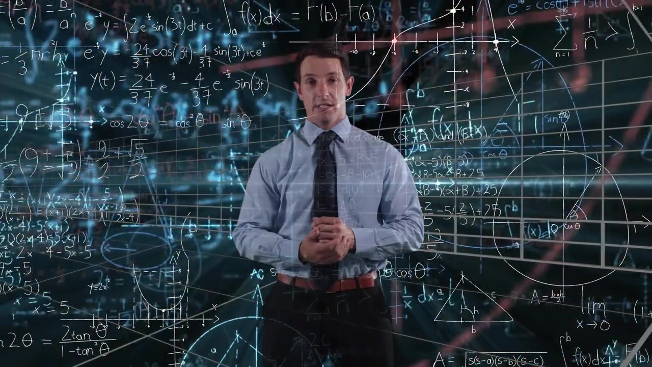 Animazione di un uomo d'affari su elaborazione di dati matematici