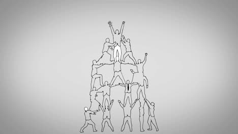 stick figures forming multiple levels in human pyramid animation