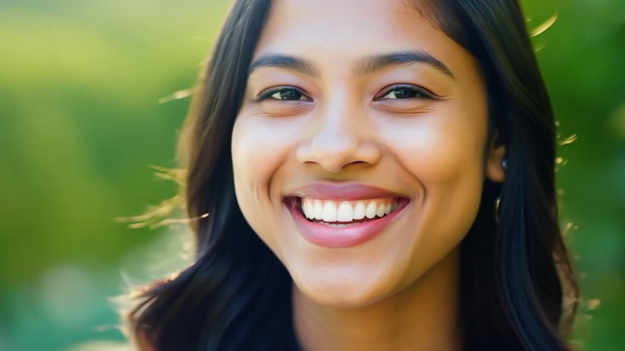 una hermosa mujer joven sonríe para la cámara