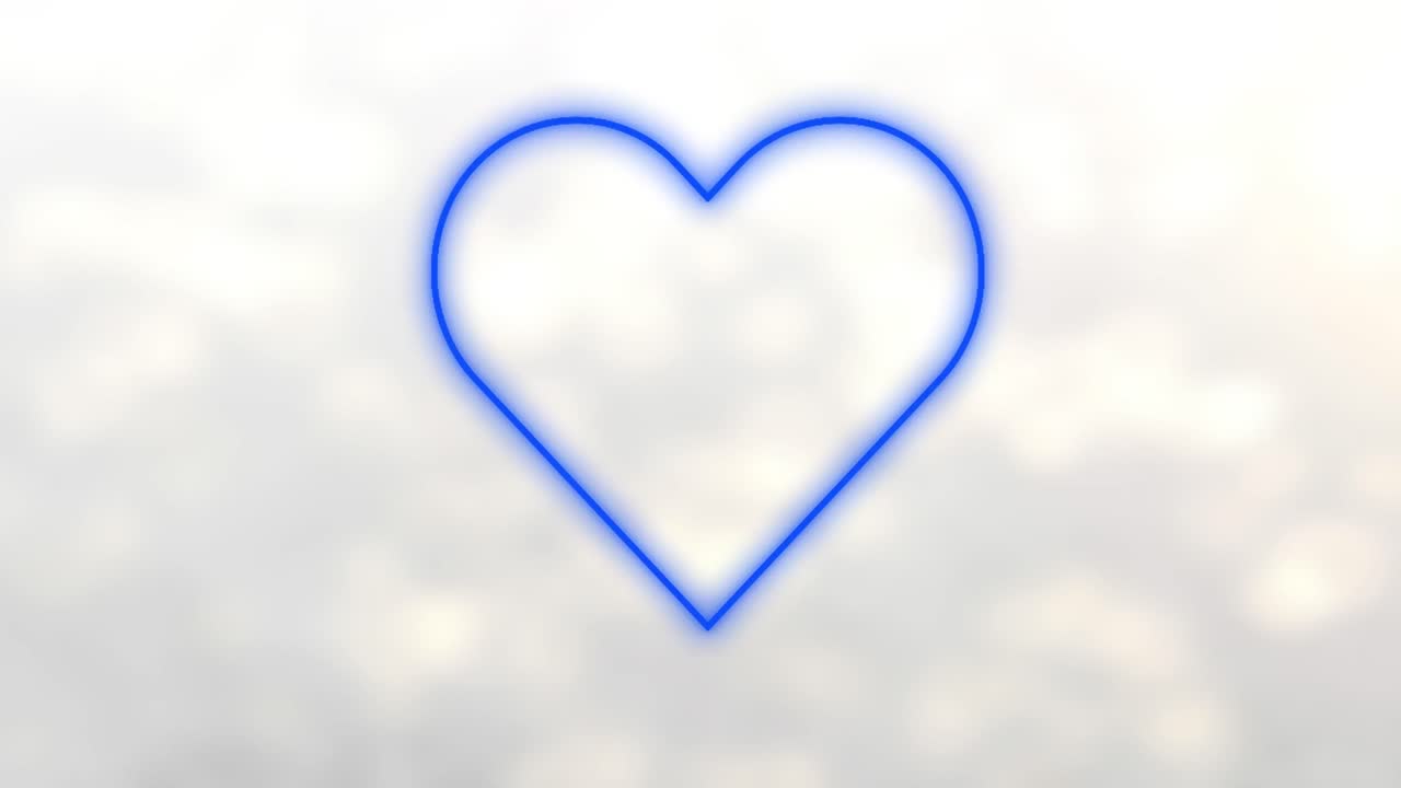 animación del icono de corazón azul neón con espacio de copia contra puntos de luz en fondo gris