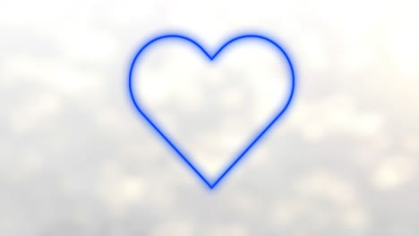 Animation-of-neon-blue-heart-icon-with-copy-space-against-spots-of-light-on-grey-background
