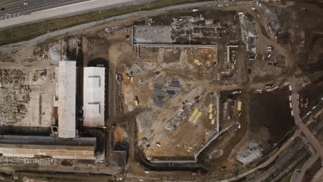 aerial top down timelapse of construction of a baseball stadium off interstate 24 in chattanooga, tn.