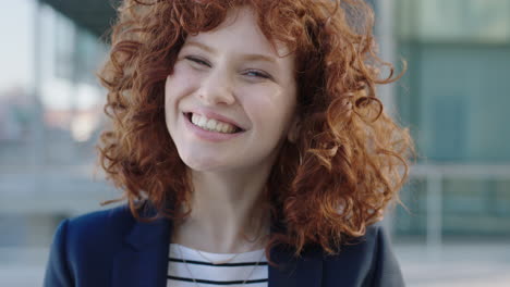 portrait of cheerful student laughing corporate professional intern college