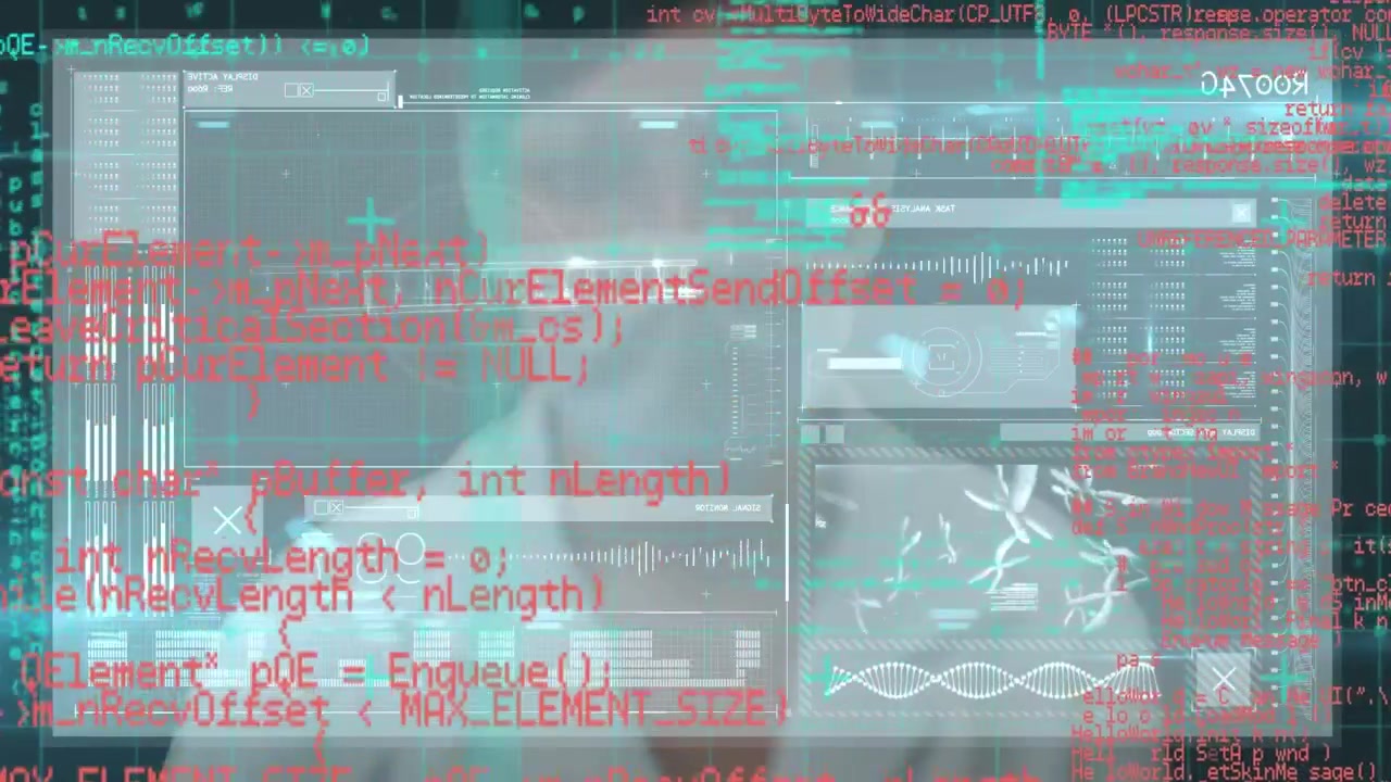 Animation of data processing over caucasian woman