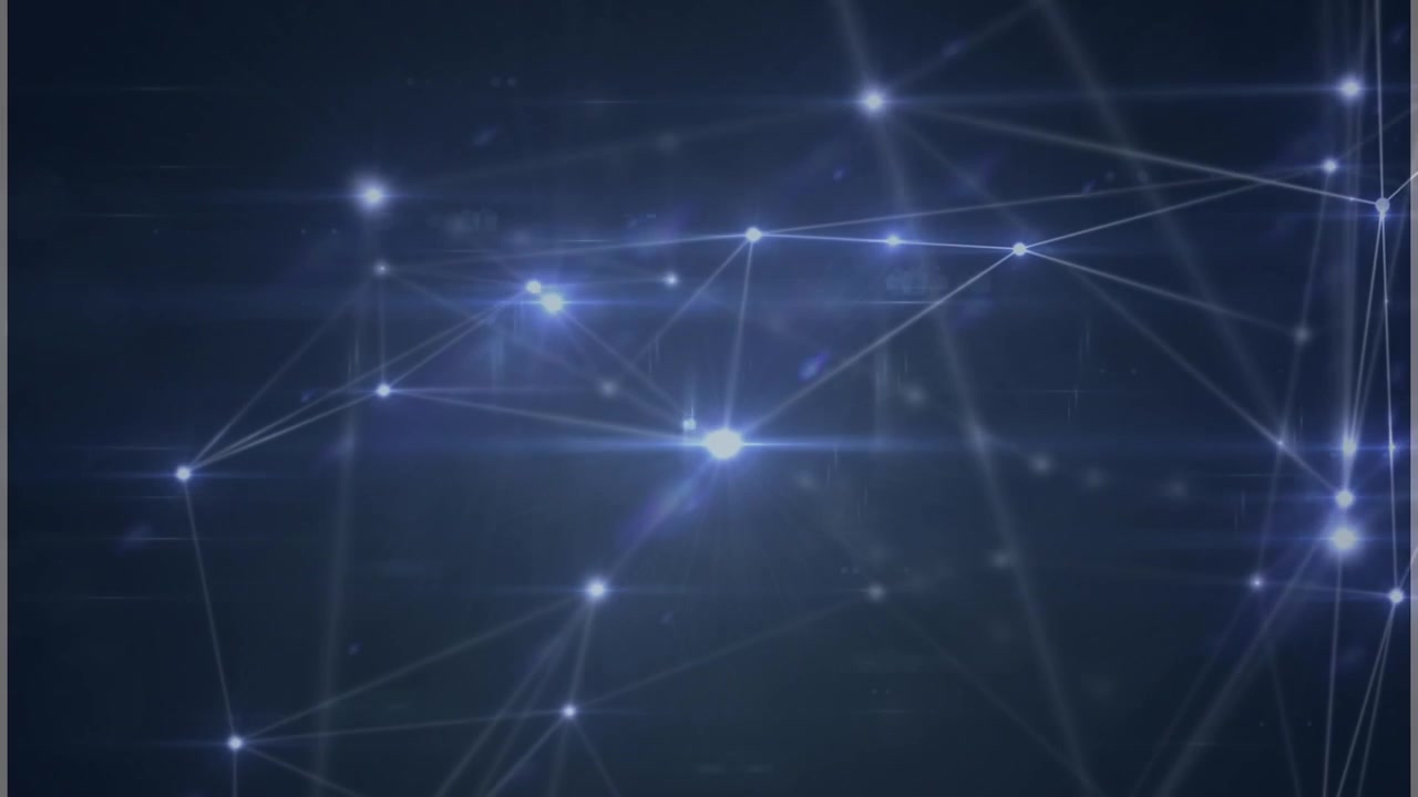 Animation of light beams moving through lines connecting dots on digital interface