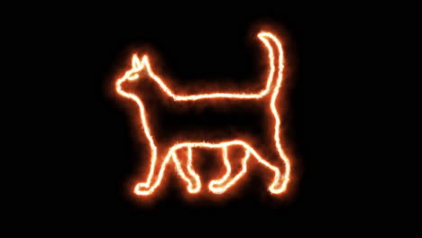 Contorno-De-Gato-De-Llamas-Ardientes-Y-Gato-En-Luces-De-Neón