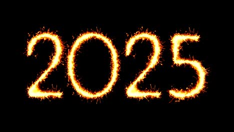 2025 happy new year text sparkler glitter sparks firework loop animation