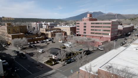 flagstaff, arizona downtown with drone video moving in