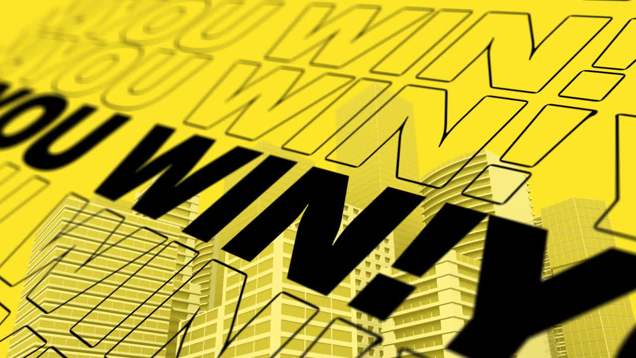 Animation of you win text over cityscape
