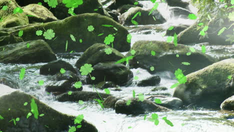 animación de iconos de trébol sobre rocas y ríos