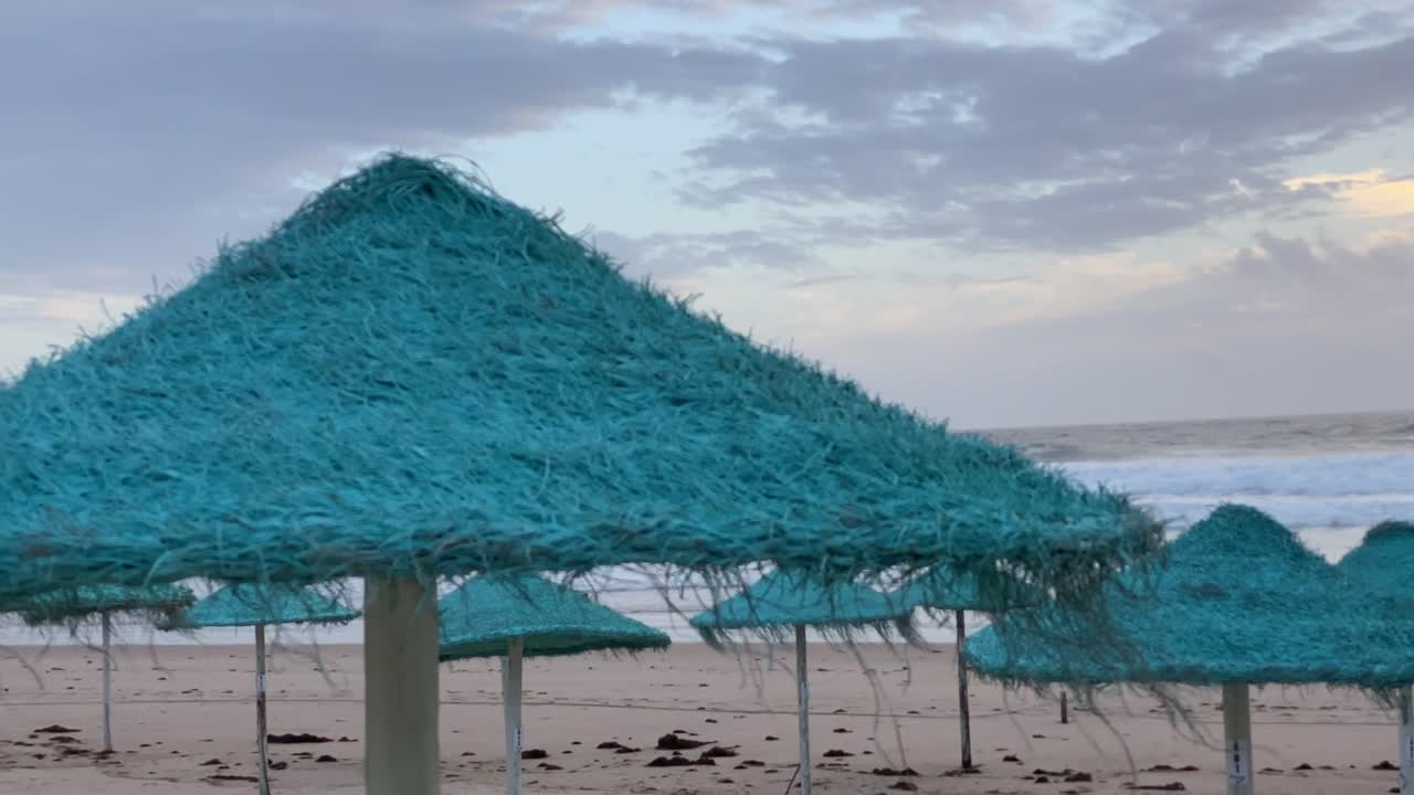 해변 코스타 다 카파리카, 포르투갈, 와이드 샷에서 일몰