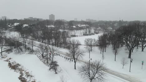 winter storm lots of snow on a residential area winter minneapolis mn lake of the isles