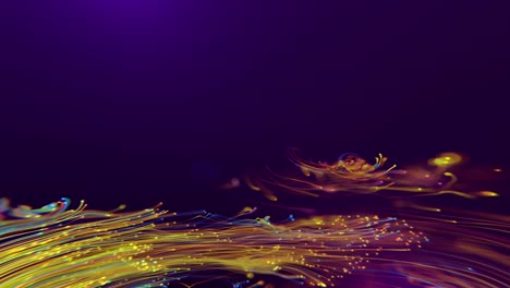 4k video of abstract shiny yellow design elements on purple background.