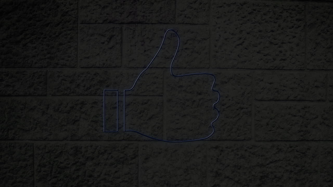 Thumbs down neon sign on brick wall 4k