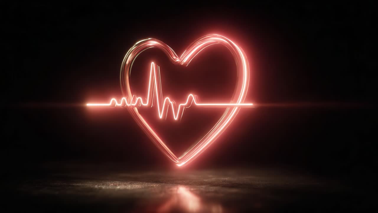 Uma representação visual cativante de amor e vida: um formato de coração brilhante com um pulso vibrante, simbolizando conexão e vitalidade em um ambiente escuro